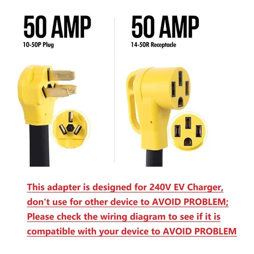 Miniatura 2 de ONETAK NEMA 10-50P a 14-50R 240V 50 Amp enchufe de secadora de 3 clavijas a receptáculo de salida de generador de 4 clavijas SOLO para cargador EV