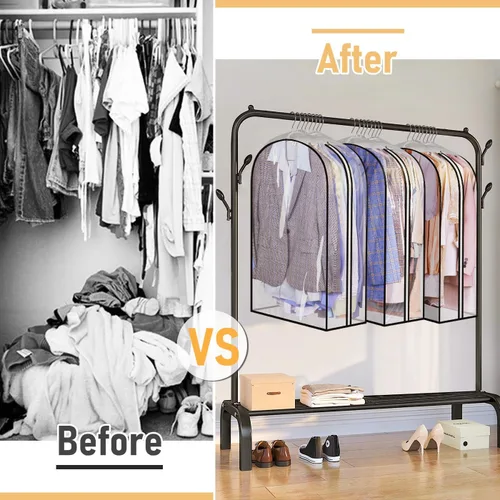 Miniatura 7 de MISSLO Bolsas de ropa transparentes de 32 pulgadas para colgar ropa, bolsas de traje reforzadas de 10 pulgadas para almacenamiento de armario, funda
