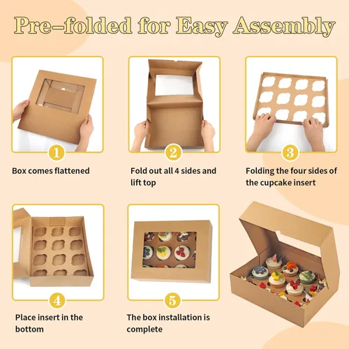 Miniatura 5 de Svalor Cajas para cupcakes, 12 unidades, paquete de 2 recipientes desechables para cupcakes, portador de cupcakes de grado alimenticio con ventana e
