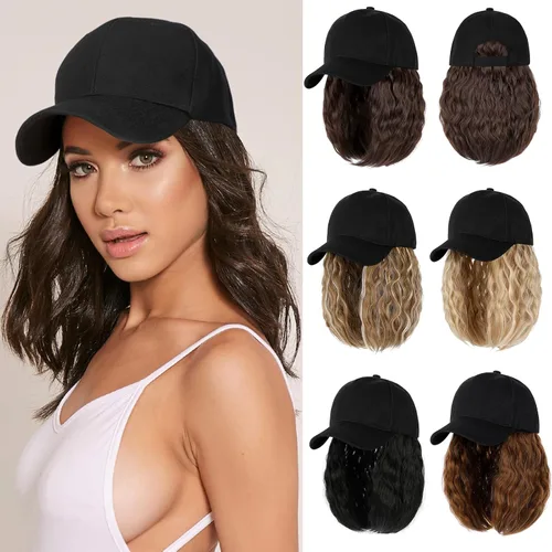 Miniatura 15 de Gorra de béisbol con extensiones de cabello, peluca ajustable, gorra rizada de 14 pulgadas, peluca sintética para mujer, marrón claro mezcla