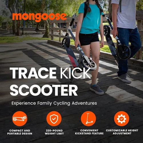 Miniatura 2 de Mongoose Trace Kick Scooter para jóvenes, adultos, niños y niñas, de liberación rápida, ligero y fácil de plegar, agarres estilo bicicleta, soporta