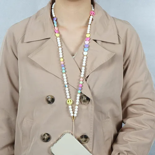 Miniatura 2 de Beaded Phone Charm Lanyard Strap Crossbody Fixed Beads Pearl Neck Chain