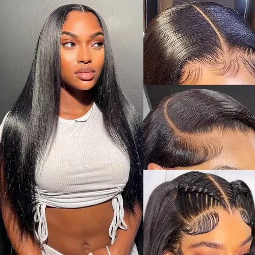 Miniatura 15 de 20 Pulgadas Pelucas de encaje frontal de cabello humano prearrancadas con cabello de bebé 200 de densidad Real cabello humano liso 13x4 HD Pelucas