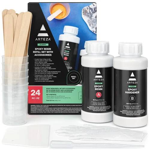 Arteza Kit de resina epoxi, juego de recambio de 24 piezas, suministros y materiales atractivos para manualidades, accesorios de resina incluye 2