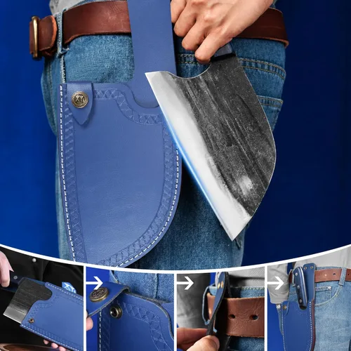 Miniatura 6 de XYJ Auténtico desde 1986, cuchillos de carnicero forjados antiguos, cuchillo de chef serbio con funda, cuchillo pequeño, cuchilla china para Azul