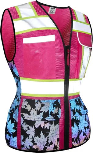 Miniatura 15 de Chaleco de seguridad para mujer, múltiples bolsillos, de alta visibilidad, reflectante, malla transpirable, chaleco de trabajo para dama, cremallera