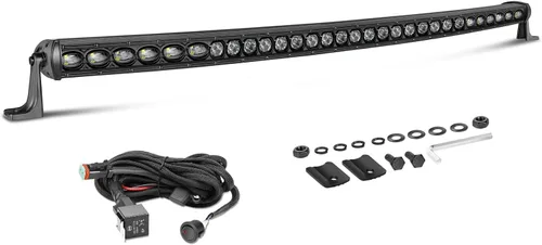 Miniatura 16 de Barra de luz LED de 30 pulgadas de fila única de 168 W, kit de luz LED delgado con arnés de cableado, cubierta negra, combo de haz puntual y amplio