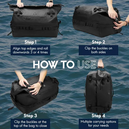 Miniatura 5 de Haimont Mochila Duffel Grande Impermeable con Parte Superior Enrollable, Bolsa Duffel Seca de Servicio Pesado para Navegación, Viajes, Camping, Negro