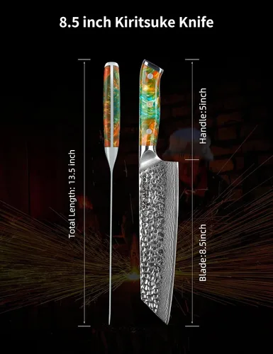 Miniatura 5 de Cuchillo Kiritsuke de 8.5" - Cuchillo de chef profesional de cocina - Acero damasquino martillado y mango de resina - Serie YAO