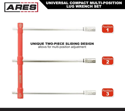 Miniatura 4 de ARES 57000 – Juego de llave de tuerca universal de 26 pulgadas con múltiples posiciones - Puntas de enchufe de 17 mm, 19 mm y 21 mm – Extremo