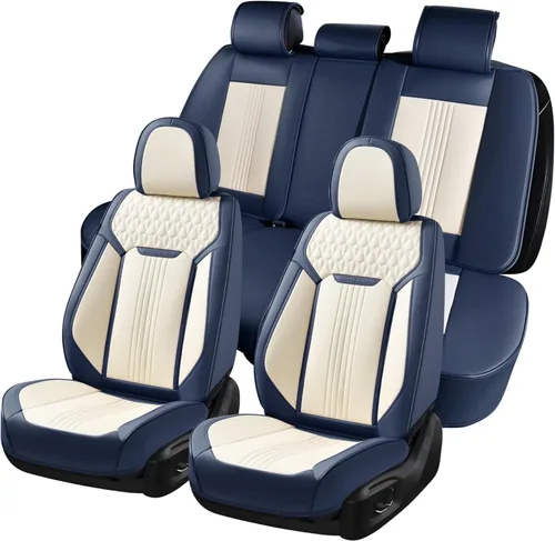 Miniatura 19 de Coverado Juego Completo de Fundas de Asiento de Automóvil, Fundas de Asiento de Cuero de Lujo para Delantero y Trasero, Fundas de Asiento En