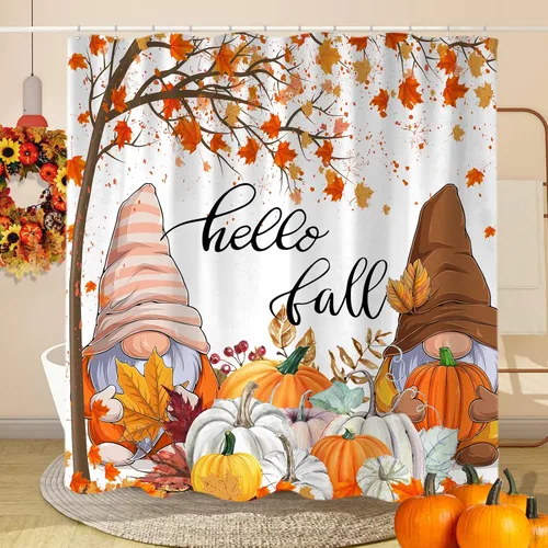 Miniatura 9 de Sanzugh Cortina de ducha de calabaza otoñal, lindas cortinas de ducha de tela floral naranja con ganchos de 72 x 72 pulgadas, decoración de baño
