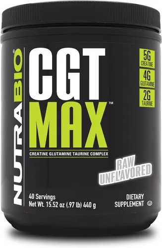Miniatura 9 de NutraBio Polvo CGT-MAX - Creatina, glutamina y taurina para apoyar la recuperación muscular y la fuerza - 40 porciones - Ponche de frutas