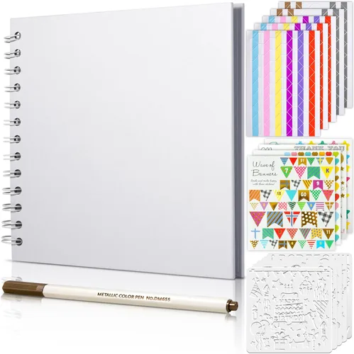 Miniatura 13 de GOTIDEAL Álbum de recortes de 12 x 12 pulgadas con 10 marcadores metálicos, 80 páginas de papel artesanal para bodas y aniversarios, álbum de fotos