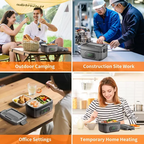 Miniatura 3 de Fiambrera eléctrica inalámbrica para adultos con temporizador, lonchera recargable autocalentable para hombres y mujeres con contenedor SS de 1.2 L