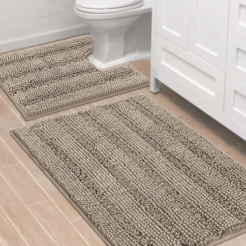 Miniatura 47 de H.VERSAILTEX - Alfombras de baño, juego de 2 piezas, alfombra de contorno para baño, juego de alfombras para inodoro, alfombra antideslizante