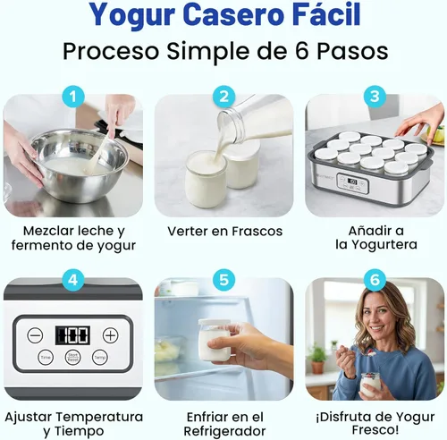 Miniatura 4 de Ultimate Probiotic Yogurt Maker XL, control de tiempo y temperatura ajustable, 50% más de capacidad con 12 frascos de yogur de 6 onzas, hace