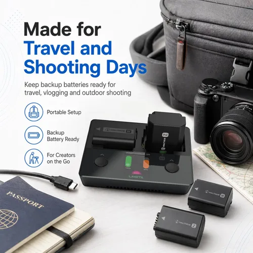 Miniatura 5 de Cargador de batería de cámara 3 en 1 para Sony NP-FZ100 NP-FW50 NP-BX1, cargador rápido LCD de doble ranura USB-C compatible con baterías de cámara