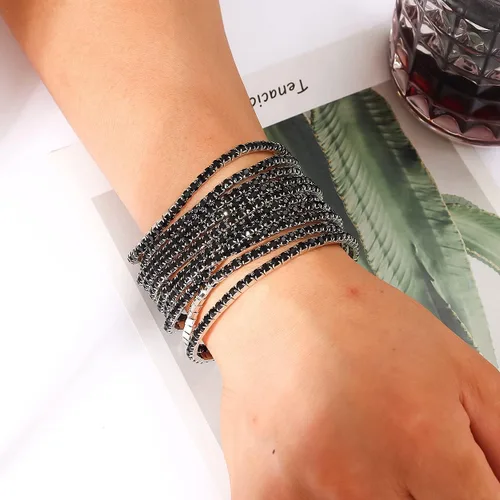 Miniatura 3 de DIMISHIN Pulsera elástica de diamantes de imitación para mujer, juego de pulsera de tenis de cristal apilable