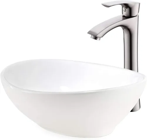Combo de fregadero y grifo de baño, fregadero ovalado de 16 x 13 pulgadas, fregadero de baño ovalado sobre la encimera, fregadero de baño, grifo de