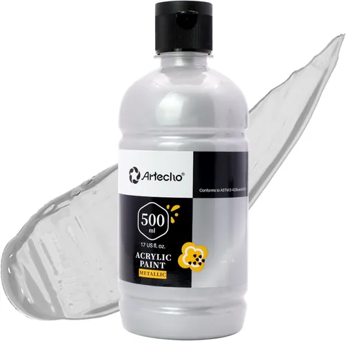 Miniatura 24 de Artecho Pintura Acrílica Oro - Botella Grande 500ml / 17oz, Pintura para Manualidades para Lienzo, Rocas, Madera, Tela, Cerámica, No Tóxica Dorado