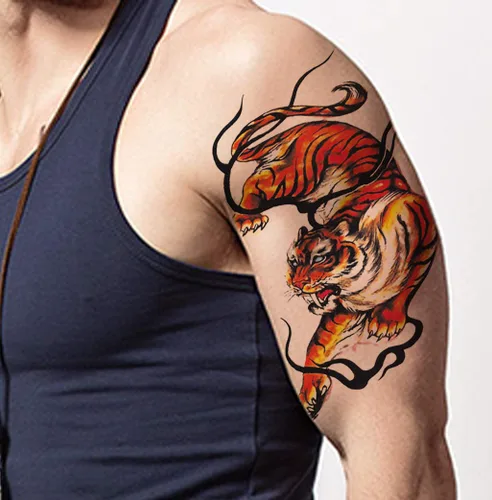 Miniatura 2 de 12 hojas de tatuajes falsos en el pecho, brazo, hombro, tatuajes, arte corporal, mangas de 5.9 x 8.3 pulgadas, tatuajes temporales impermeables