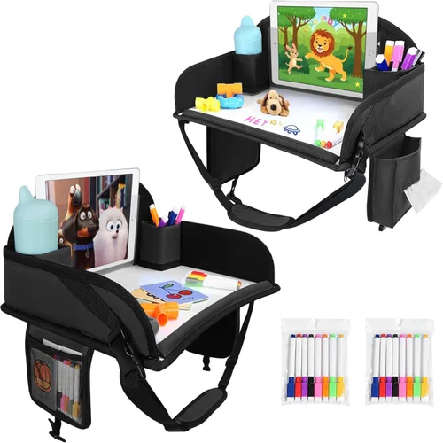 Miniatura 19 de 2 piezas Bandeja de viaje para niños, bandeja para asiento de coche para niños Viaje, Esenciales de viaje en carretera para niños con kit de dibujo