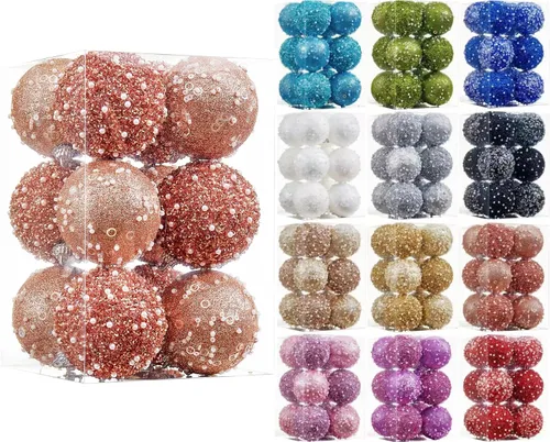 Miniatura 5 de 12 unidades de adornos de bolas de Navidad, adornos de bolas de Navidad en oro rosa, perlas de plástico irrompibles para colgar para fiestas