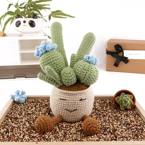 Miniatura 4 de Plantas de cactus de ganchillo a mano, plantas suculentas simuladas en macetas con flores tejidas de lana para el día del padre, día de la madre
