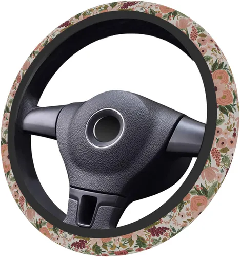 Miniatura 3 de Funda para volante de automóvil con flores burdeos para mujeres y hombres, protector antideslizante para volante, universal de 14 a 15 pulgadas
