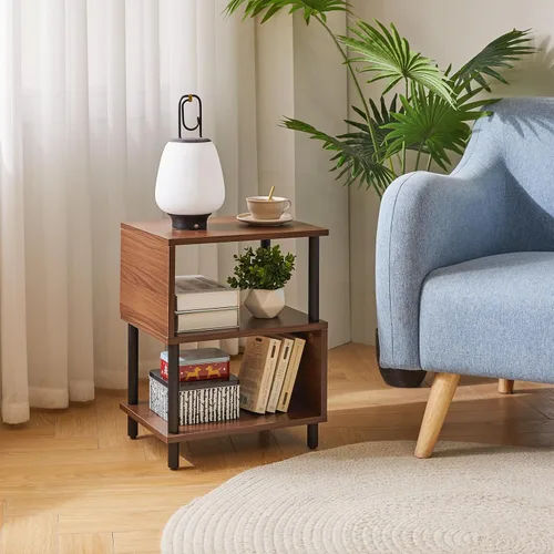 Miniatura 4 de Aibiju Mesita de Noche Minimalista Ligera - Nogal Mesa Auxiliar Pequeña con Almacenamiento Abierto, Mesa Auxiliar Pequeña para Dormitorio, Nogal