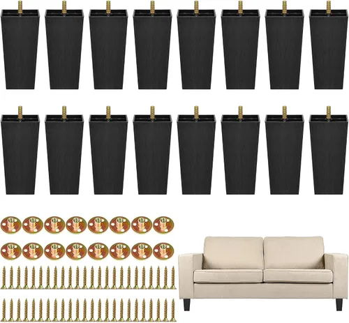 Miniatura 14 de TURSTIN Paquete de 8 patas cuadradas de plástico para sofá de 2 pulgadas, patas cuadradas para sofás, sillas, color negro