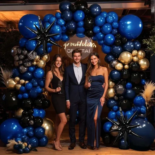 Miniatura 5 de Navy Blue Black Gold Balloon Arch Kit - Double Stuffed Dark Royal Blue Matte Black Balloon Garland with Metallic Gold for 2026 Graduation Men's