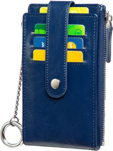 Miniatura 11 de Huztencor Tarjetero de crédito para mujer, cartera pequeña RFID para mujer, delgada, funda para tarjetas con cremallera múltiple con llavero