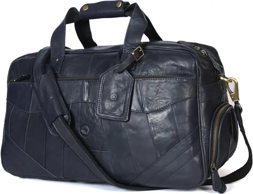 Aaron Leather Goods - Bolsa de viaje de cuero para hombre con 2 compartimentos para zapatos debajo del asiento, Azul marino, Estilo clásico