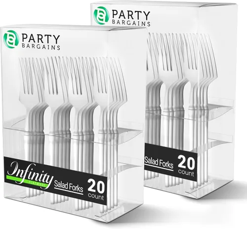 Miniatura 21 de Party Bargains Juego de cubiertos negros de plástico desechable, utensilios de diseño moderno infinito, paquete de 40: 16 tenedores, 8 cuchillos, 16