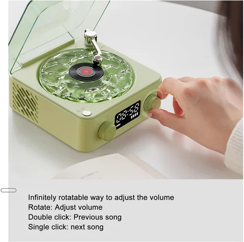 Miniatura 2 de Zunate Waves - Altavoz Bluetooth, tocadiscos vintage con luz ambiental, auxiliar portátil inalámbrico retro para dormir, luz LED recargable