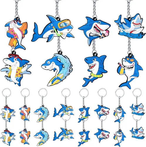 MTLEE 24 llaveros de tiburón a granel, lindo llavero de tiburón para mochilas bajo el mar, recuerdos de fiesta de verano, océano, mar, suministros
