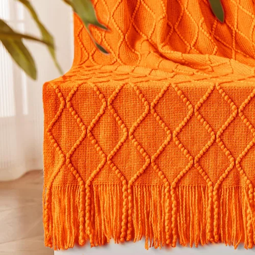 Miniatura 36 de inhand Mantas de punto para sofá y cama, manta de punto suave y acogedora con borlas, mantas decorativas ligeras y mantas decorativas de granja