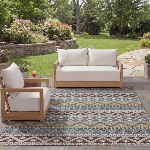 Miniatura 14 de SAFAVIEH Alfombra lavable para exteriores, colección Veranda – Alfombra de pasillo de 2.3 x 6 pies, color azul y crema, no desprende pelusa y fácil