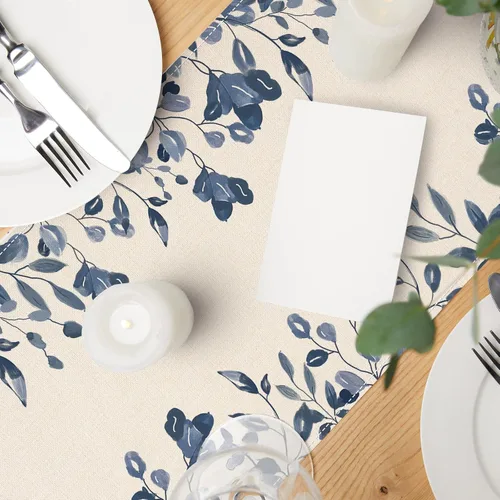 Miniatura 5 de AnyDesign Camino de mesa azul y blanco de 13 x 71.2 pulgadas, hojas de plantas azules, cubierta de mesa de acuarela, cocina, comedor, decoración