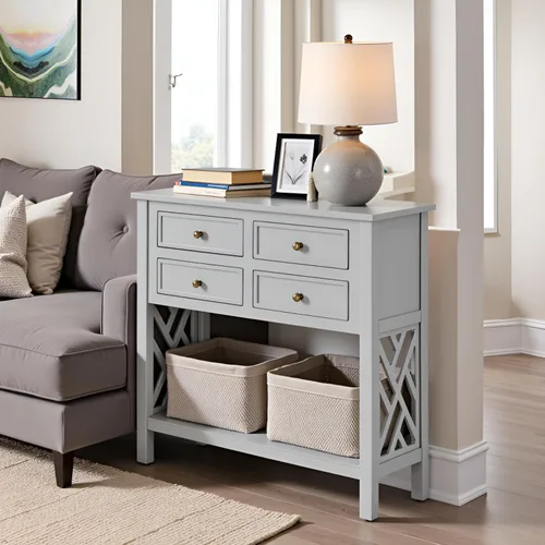 Miniatura 5 de Alaterre Furniture Coventry - Mesa consola de madera de 32 pulgadas de ancho con 4 cajones, color gris