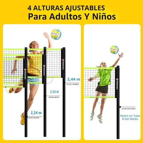 Miniatura 3 de Sistema de red de voleibol portátil de tamaño reglamentario de 32 pies para patio trasero y playa con postes de altura ajustable, voleibol