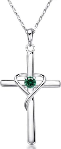 AmorAime - Collar de cruz de plata de ley 925 para mujeres y hombres con circonita cúbica 5A para adolescentes y niñas, regalos para Navidad,