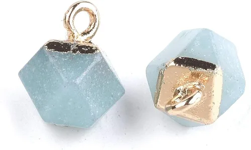 KISSITTY 20 dijes de amazonita natural galvanizados con piedras preciosas cuadradas facetadas de 11-0.472x0.315 in con hallazgos de hierro dorado