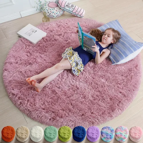 Miniatura 23 de Amdrebio Alfombra Redonda Azul Marino Oscuro de 4 Pies para Habitación de Niños Dormitorio, Alfombras de Área Circulares de Felpa Shag Esponjosa
