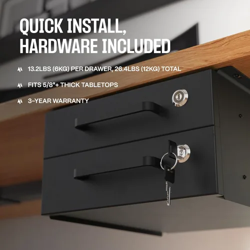 Miniatura 5 de Cajón deslizante para debajo del escritorio, cajones de almacenamiento de metal con cerradura con organización de cables para oficina y hogar