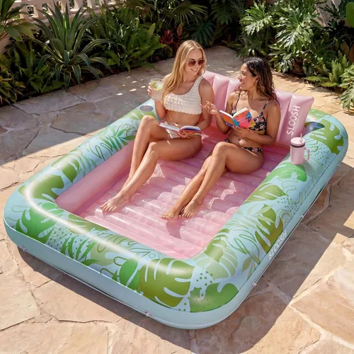 Miniatura 20 de Flotador inflable de bronceado para piscina Sloosh, 70 x 46 pulgadas, flotadores de piscina para adultos con almohada, 4 en 1, balsa de baño de sol