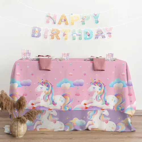 Miniatura 5 de Kit de suministros de fiesta de cumpleaños para 24 invitados, para decoraciones de cumpleaños de unicornio, incluye platos de cena y postre