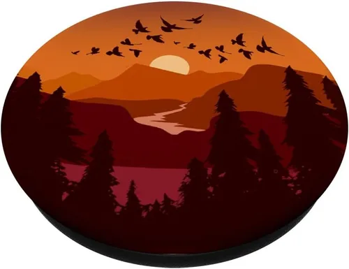 Miniatura 2 de Orange Sunset Mountains Landscape Birds Beautiful PopGrip intercambiable PopSockets de paisajes